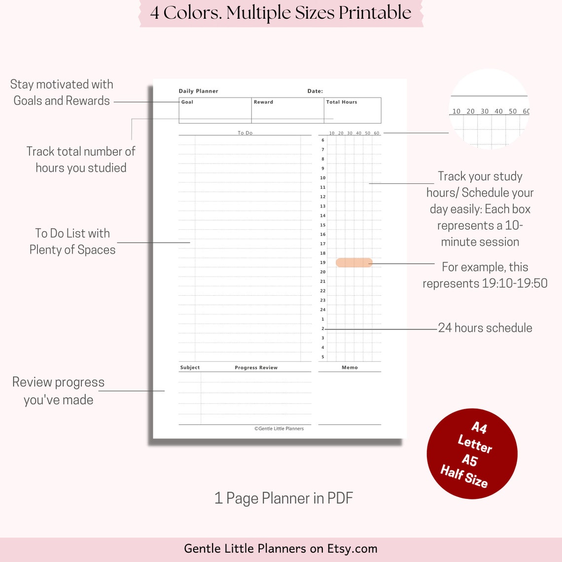 DAILY Study Planner Printable Exam Planner College Student Planner 10 Minute Study Tracker, Day