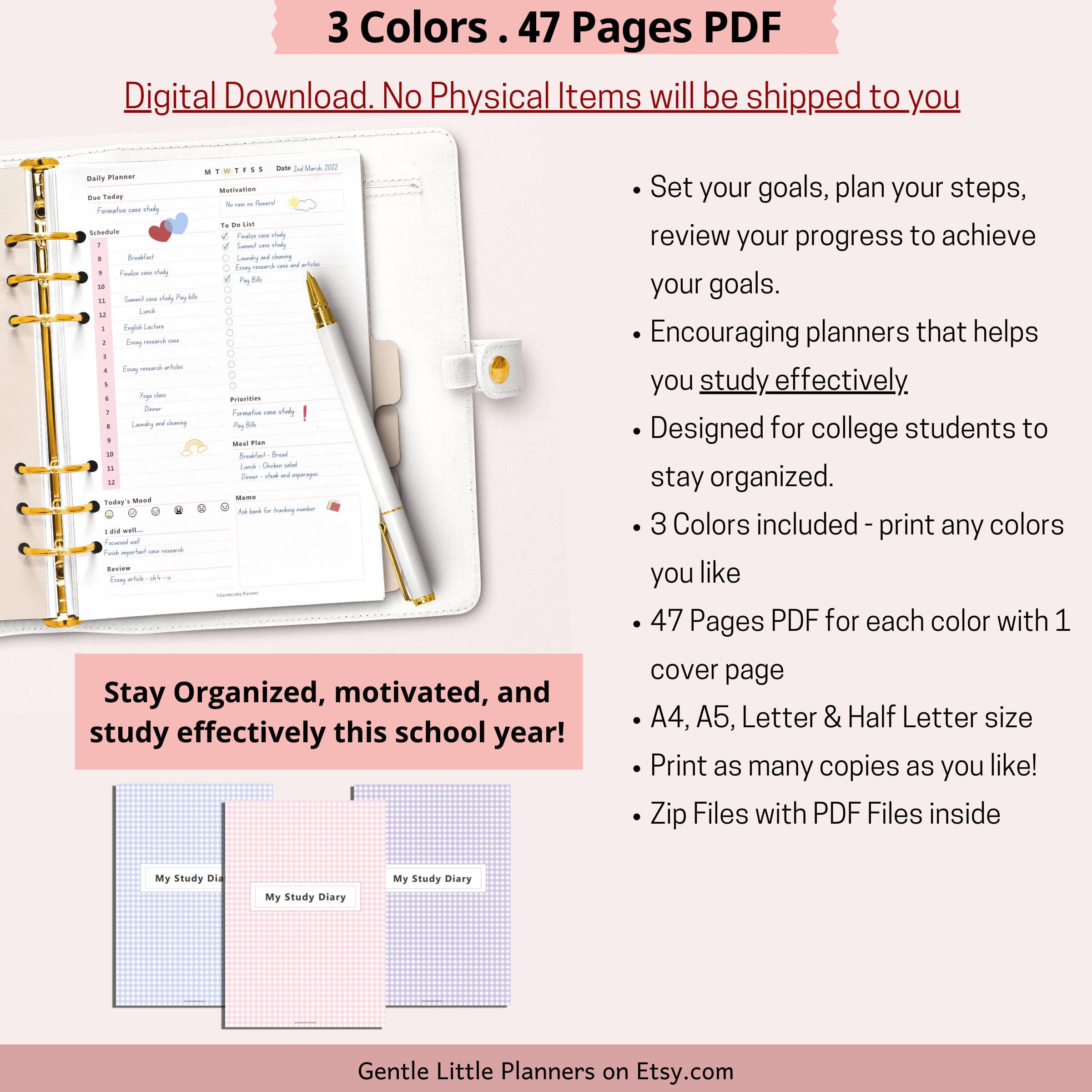 College Student Planner Printable Study Planner Academic - Etsy España