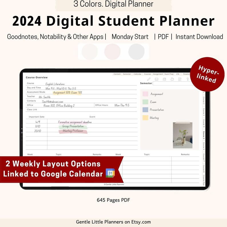 2024 Digital Student Planner, College Academic Planner Links to Google