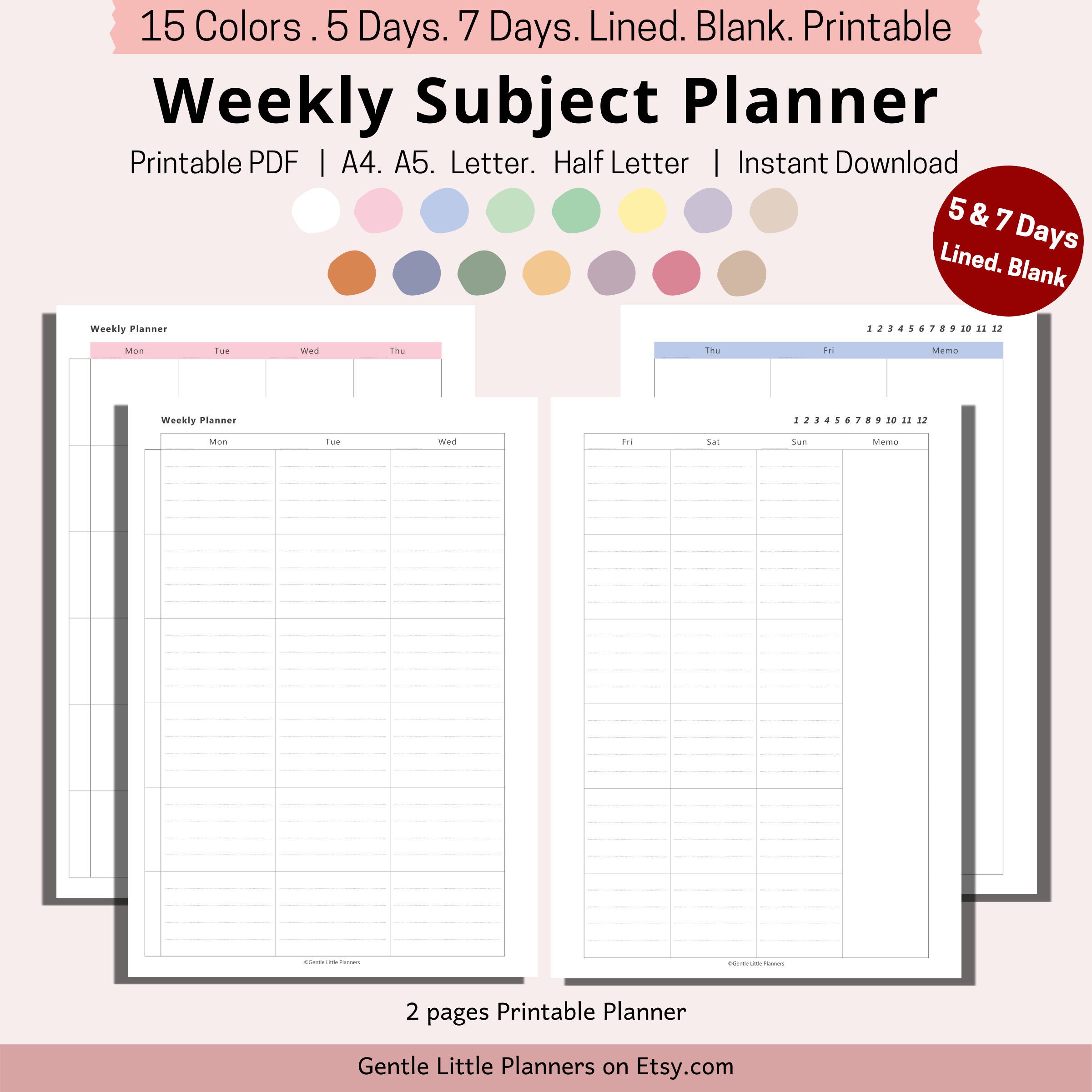 Undated Weekly Planner Printable Subject Planner Teacher | Etsy Hong Kong