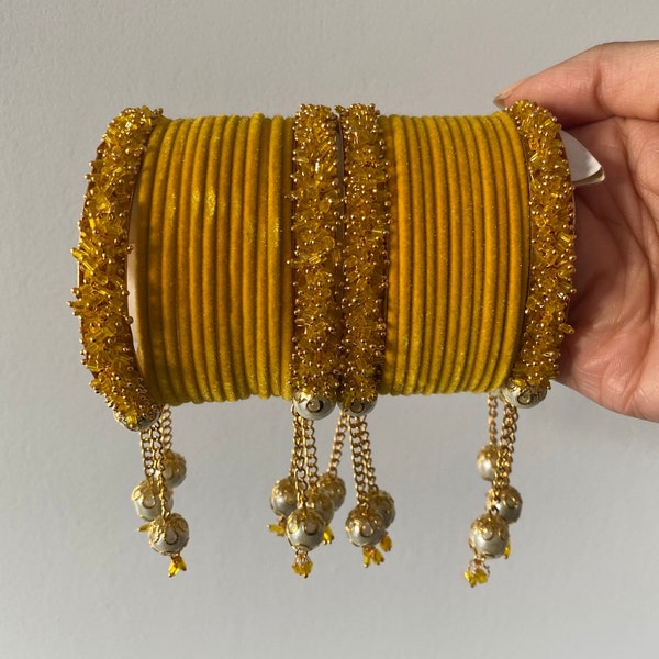 Mehndi yellow bangle set with dangler | Mehndhi/mendhi/Haldi/wedding/party | Asian/Indian/Pakistani jewellery