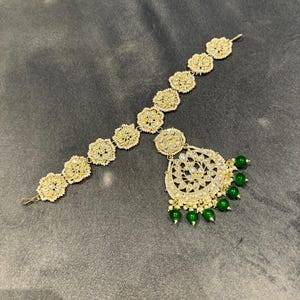 Mathapatti head piece green matha patti Maang tikka head piece head jewellery head chain Sheeshphool | Asian/Indian/Pakistani | Bridal