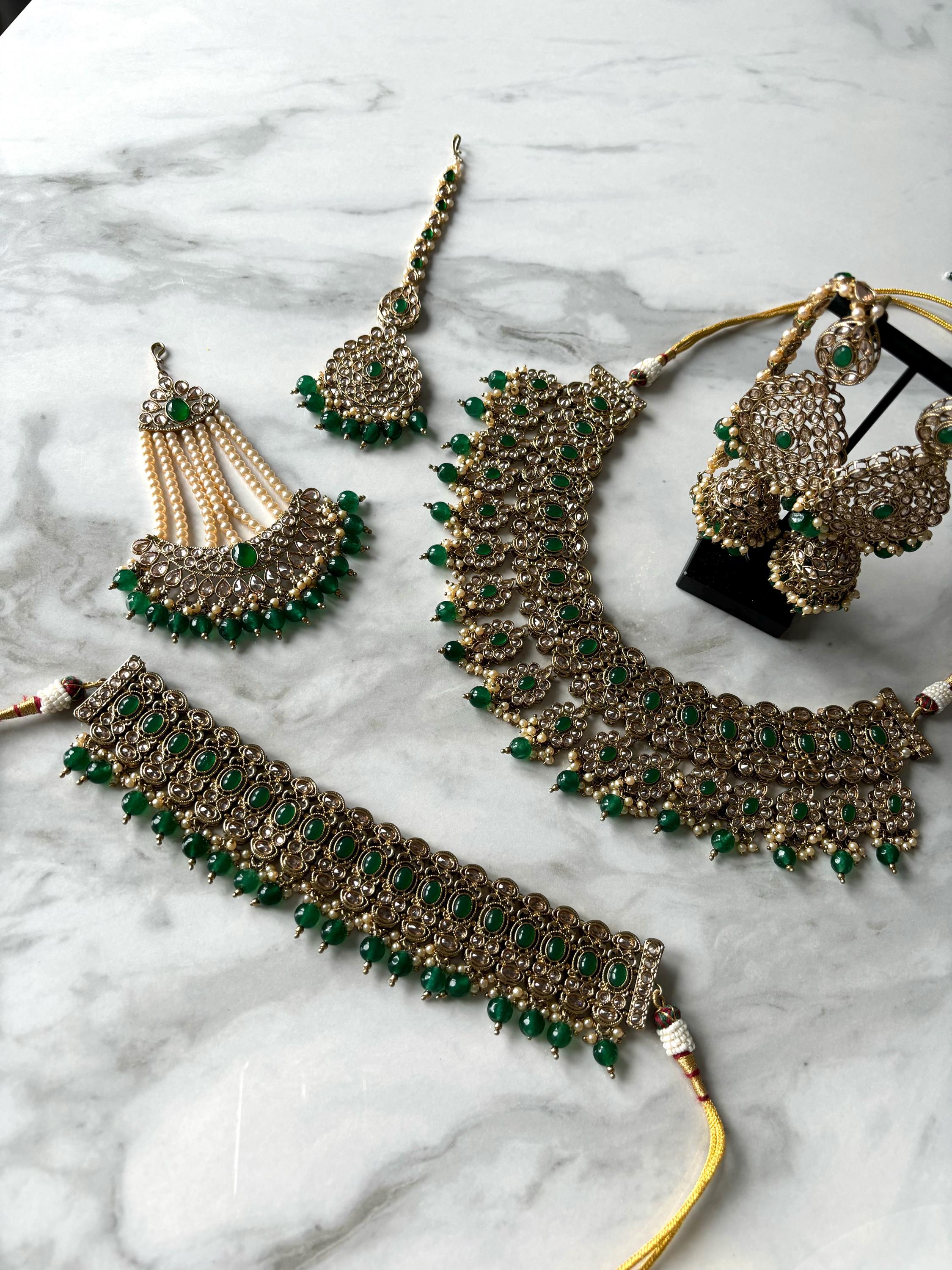 Pakistani Bridal Necklace Set Green Asian Jewellery Set Choker Set