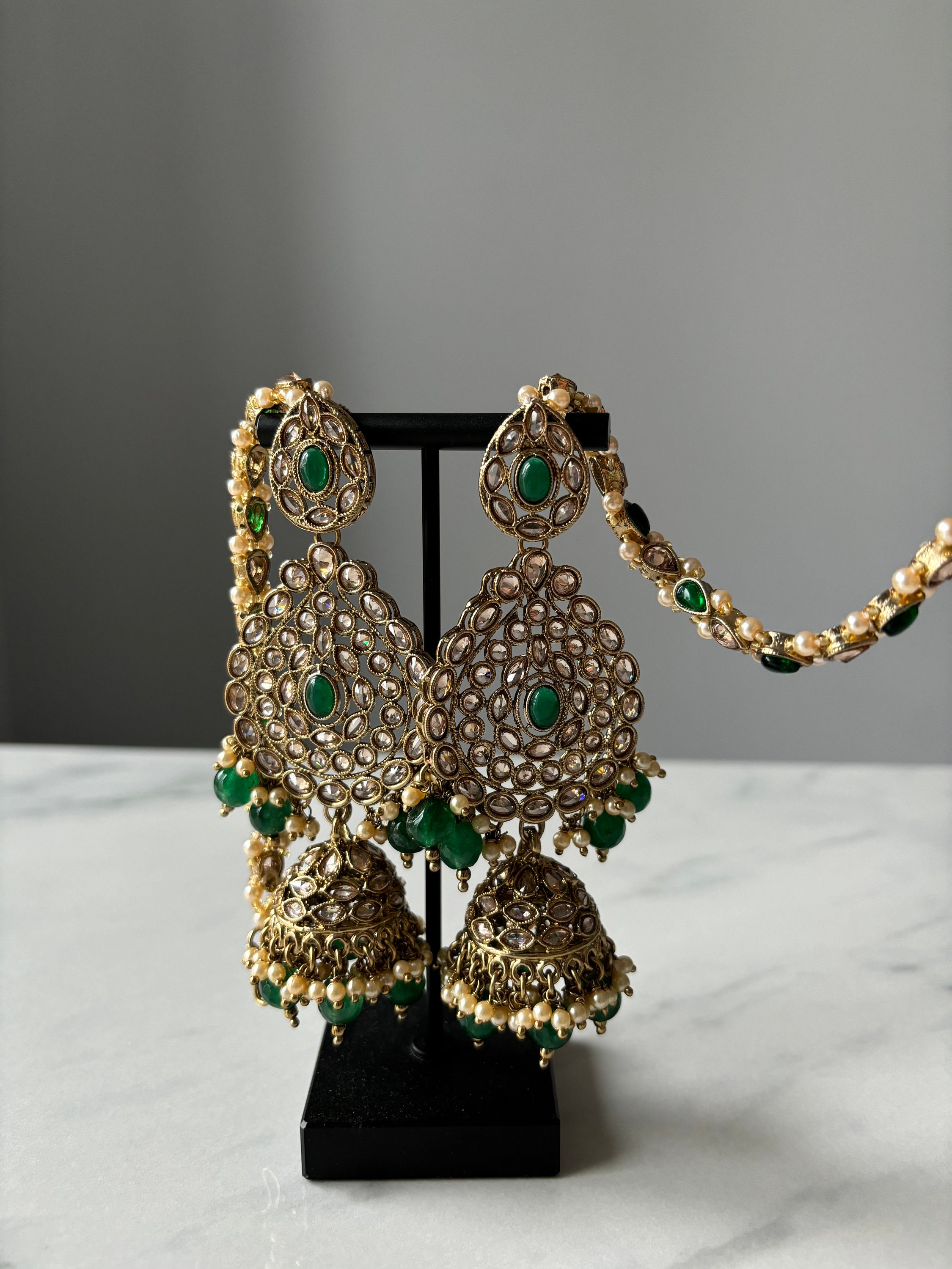 Pakistani Bridal Necklace Set Green Asian Jewellery Set Choker Set