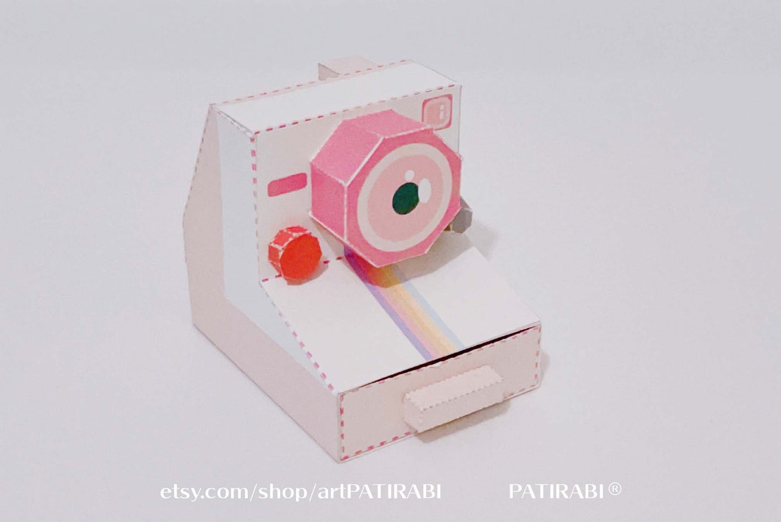 Polaroid Camera Pink Papercraft Template DIY 3D paper | Etsy