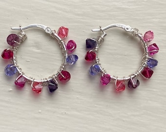 Sterling Silver and Crystal Small Hoop Earrings