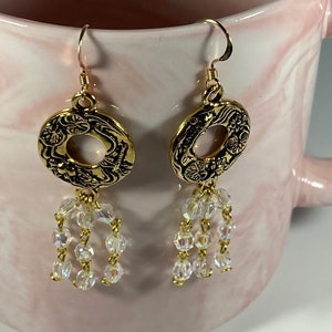 Circle Earrings with Dangling Czech Glass Beads