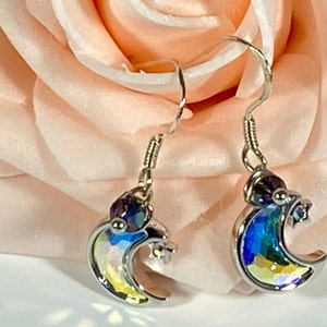 Petite Moon and Star Crystal Pendant Earrings