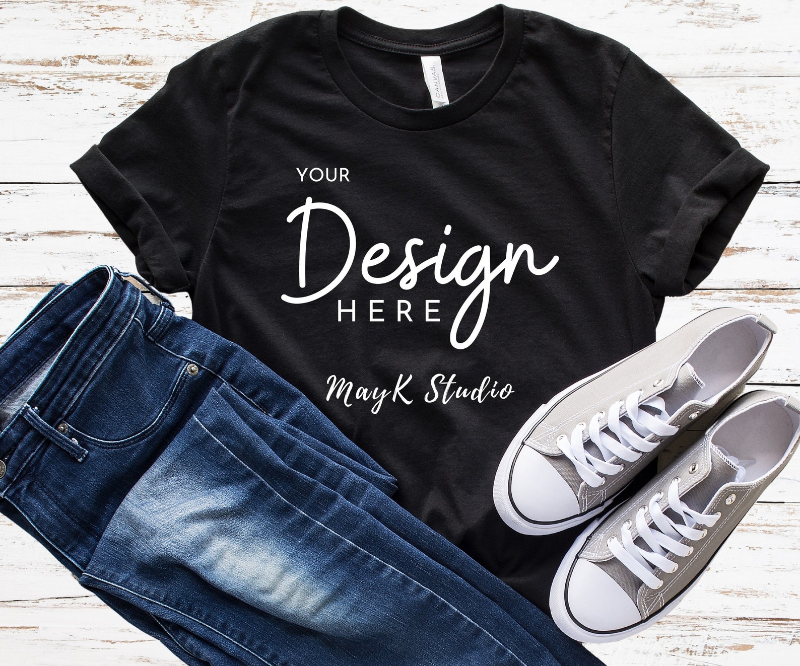 Bella Canvas 3001 TShirt Mockup Black Tshirt Template on