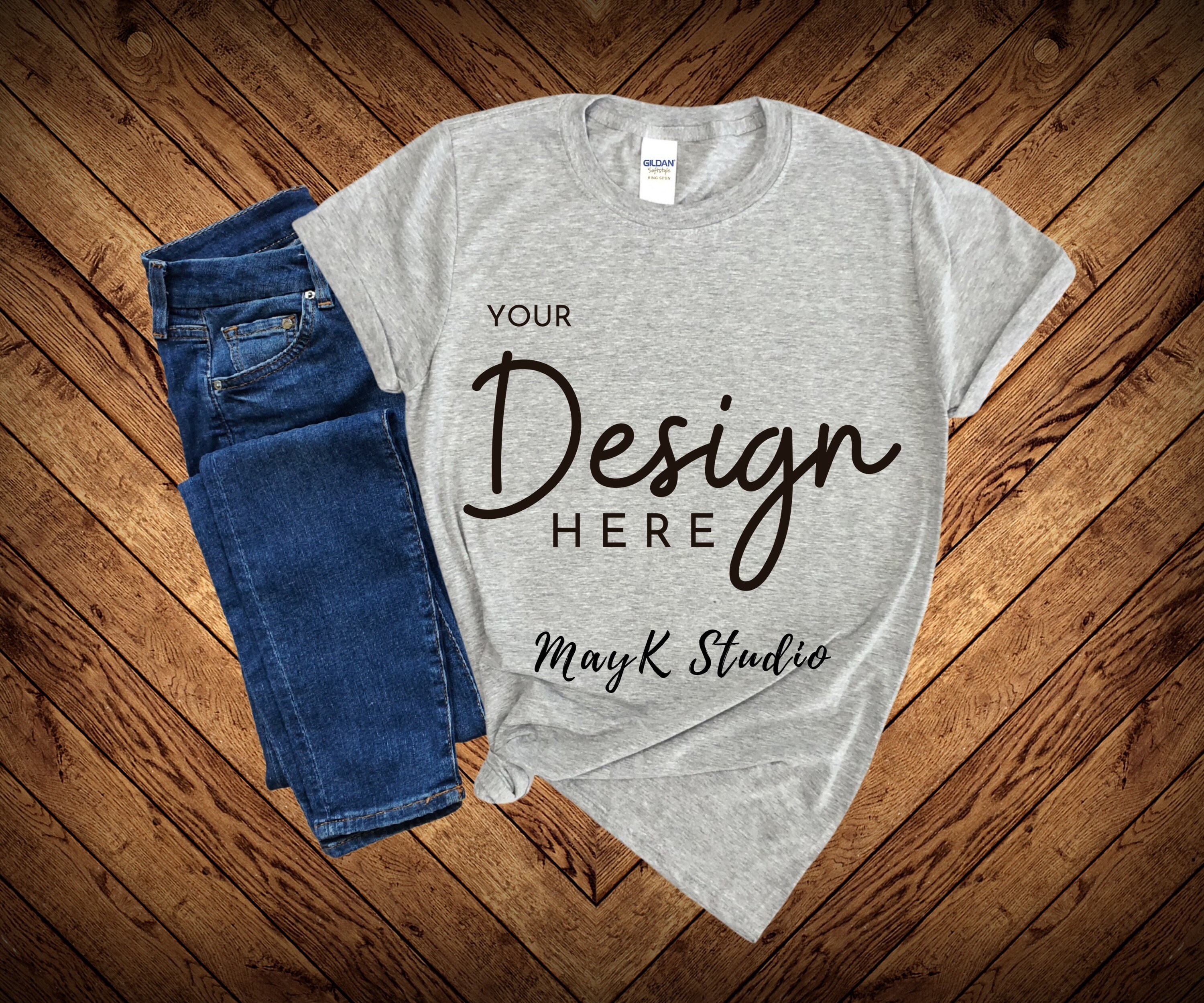 Download Gildan 64000 T-Shirt Mockup Grey T-shirt Template on Dark ...