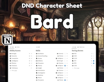 D&D 5e Bard Character Sheet Notion Template (PDF Download)