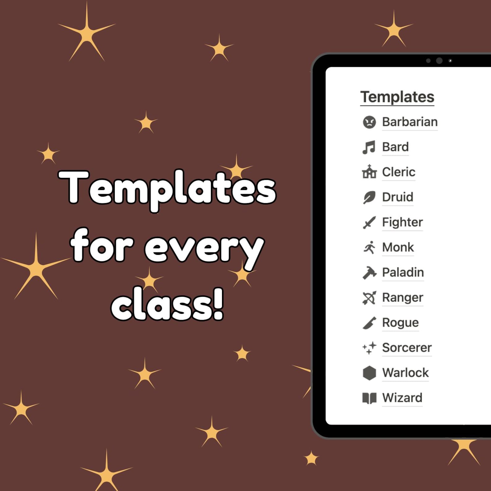 D&D 5e Character Sheet: 12 Classes Notion Template Bundle (PDF Download ...