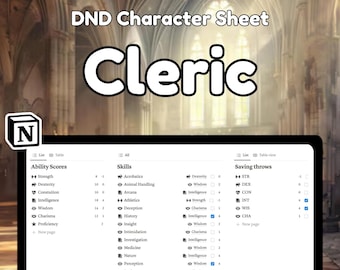 D&D 5e Cleric Character Sheet: Notion Template (PDF Download)