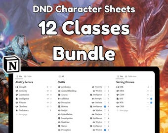 D&D 5e Character Sheet: 12 Classes Notion Template Bundle (PDF Download)