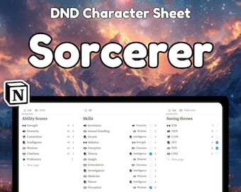 D&D 5e Sorcerer Character Sheet: Notion Template (PDF Download)
