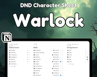 D&D 5e Warlock Character Sheet Notion Template (PDF Download)