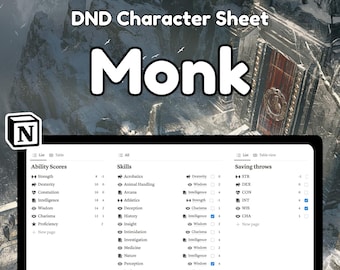 D&D 5e Monk Character Sheet: Notion Template (PDF Download)