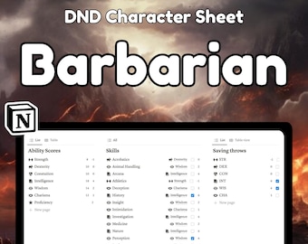 D&D 5e Barbarian Character Sheet Notion Template (PDF Download)
