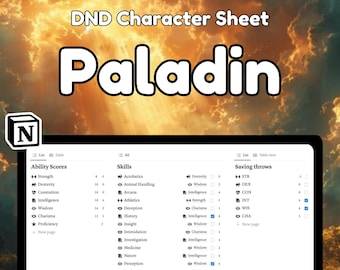 D&D 5e Paladin Character Sheet: Notion Template (PDF Download)