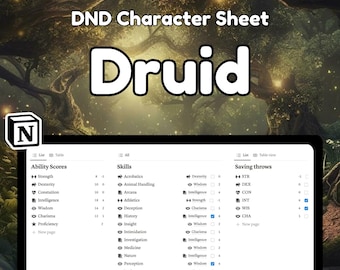 D&D 5e Druid Character Sheet Notion Template (PDF Download)