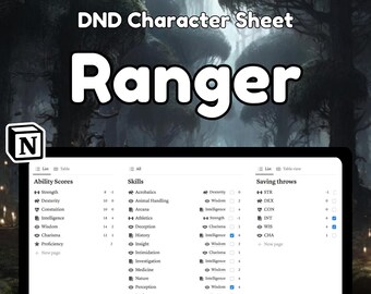 D&D 5e Ranger Character Sheet Notion Template (PDF Download)