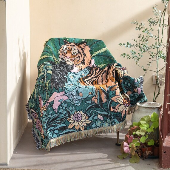 Tiger Throw Blanket Snake Blanket Knitted Tapestry Fringed Travel