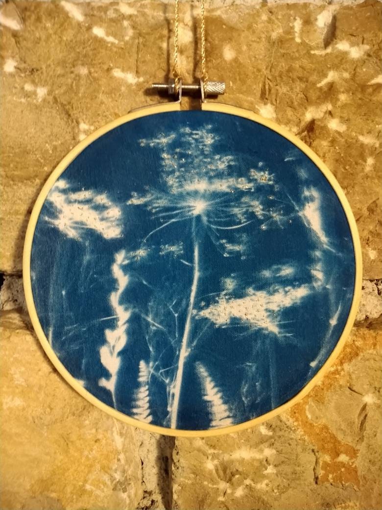 Tambour Déco, Cyanotype Impression Végétale
