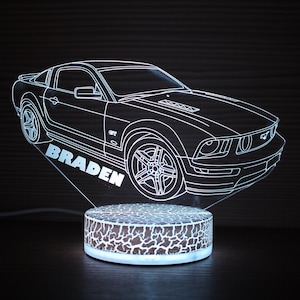 Personalized Ford Mustang 3D Night Lamp Mustang Lamp Shade 3D Night Light Children Light 3D LED Lamp Gift for him Gift Idea Muscle car