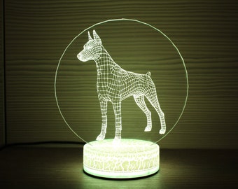 Doberman Dog Gift Pet Dog Gifts 3D Night Lamp Night Light Home Decor 3D Illusion LED Lamp Gift for him Gift Idea Kids Birthday Gog Ornament