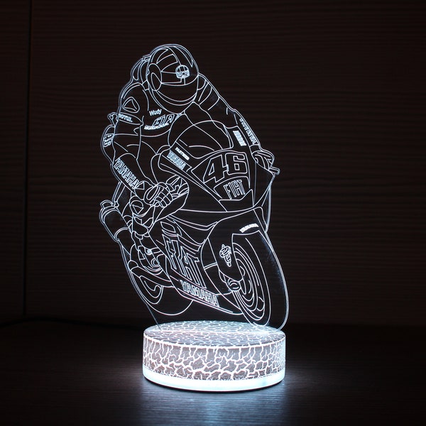 Piste moto motard Valentino Rossi 3D veilleuse 3D veilleuse enfants lumière 3D illusion lampe à LED cadeau pour lui idée cadeau