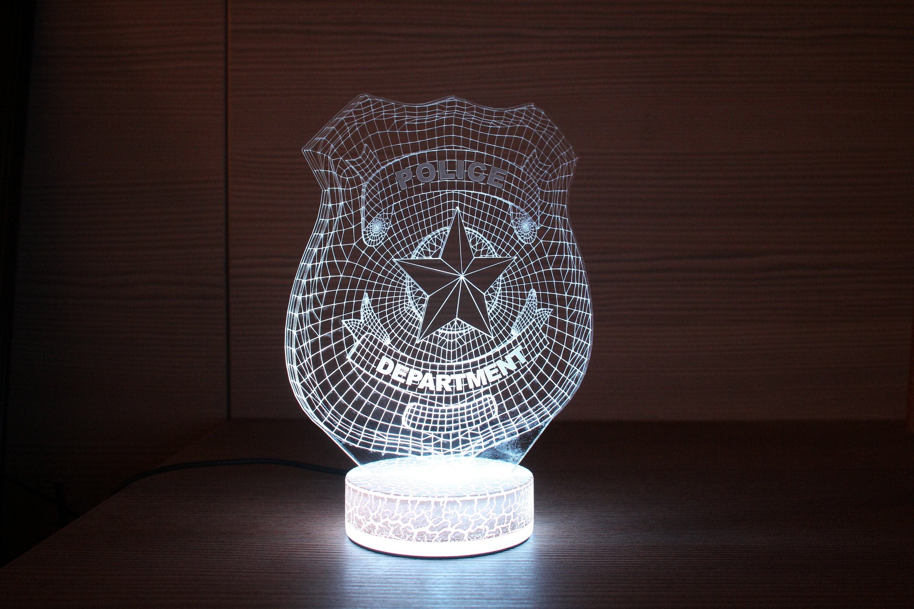 insigne de police cadeau insigne vintage lampe à led 3d veilleuse enfants lumière illusion led idée cadeau