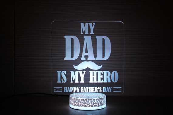 Fathers Day Gift Father's Day Gift from Daughter or Son Dad Is My Hero Personalised Night Light Family Portrait Housewarming Gift