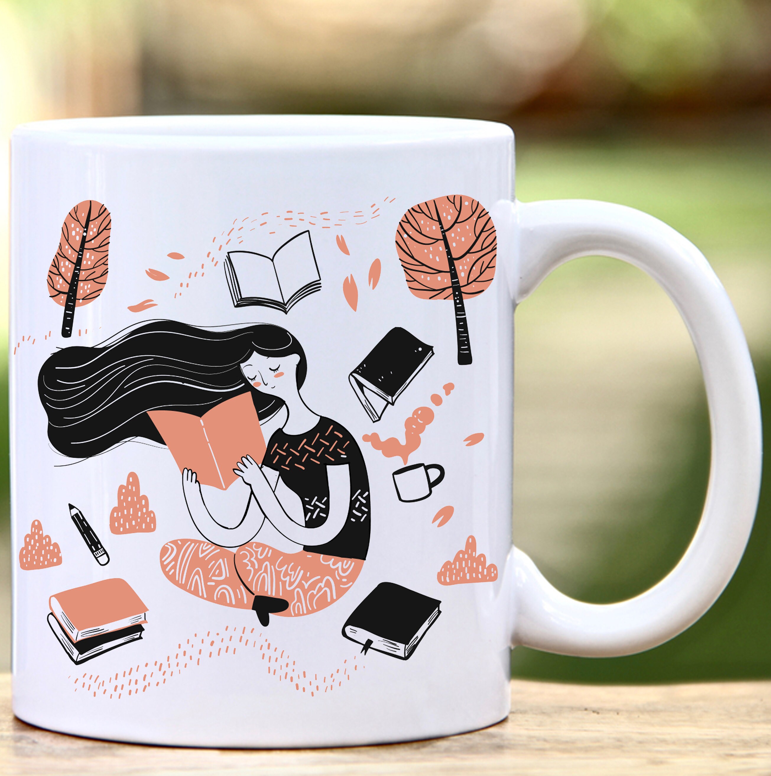 Girl reading book mug free day mug Reading Mug Reading Etsy