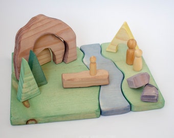 Camping Playscape | Wood Playscape | Tent and Cave | Peg People | Camping Pretend Play | Camping in the Great Outdoors | Wood Stacking Toys