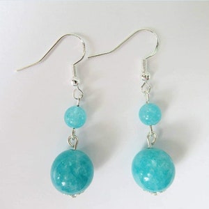 Blue Jade Semi Precious Earrings, Homemade Dangle Blue Jade Earrings