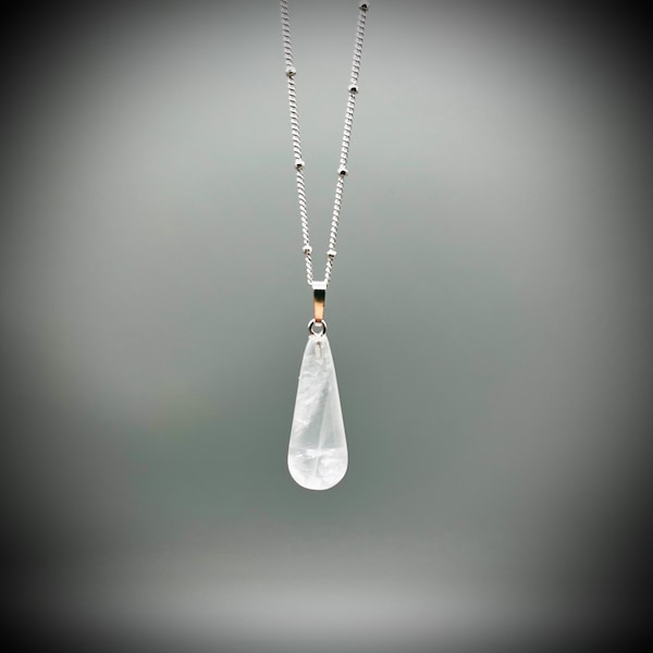 Clear Quartz Crystal Pendant, Crystal Dropper, Clear Quartz and Silver Necklace, Clear Quartz Crystal Necklace, Crown Chakra