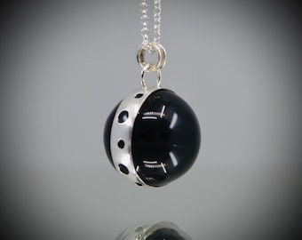 Spinning Obsidian Crystal Ball Necklace: Sterling Silver Fidget Pendant