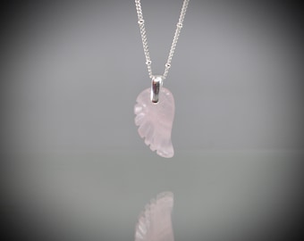 Rose Quartz Angel Wing Necklace: Sterling Silver Crystal Pendant