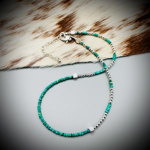 Turquoise Crystal Sterling Silver Choker: Delicate Green Gemstone Necklace