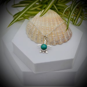 Sterling Silver Sea Turtle Necklace: Turquoise Crystal Pendant
