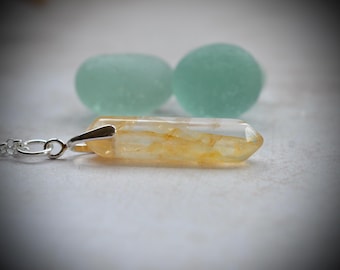 Golden Healer Quartz Crystal Point Pendant: Sterling Silver Necklace
