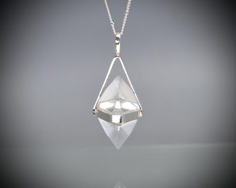 Doppelender Klarer Quarz Kristall und Sterling Silber Halskette: Großer Herkimer Diamant Kristallspitze