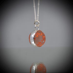 Spotty Orange Sea Glass Marble Necklace: Sterling Silver Spinning Pendant