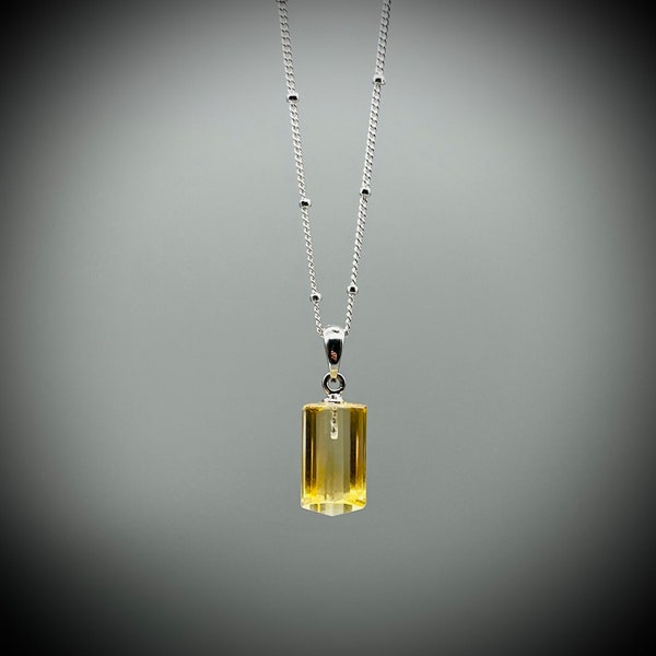 Citrine Crystal Necklace, Polished Citrine Crystal Point with Sterling Silver, Citrine Pendant Necklace, Citrine and Silver Necklace