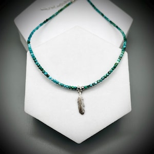Arizona Turquoise Choker: Sterling Silver Feather Necklace