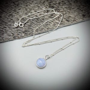 Blue Lace Agate Sterling Silver Necklace: Handmade Crystal Pendant
