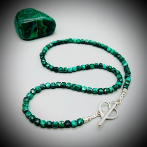Malachite Crystal Choker, Malachite and Sterling Silver Choker, Malachite Necklace, Green Crystal Necklace,