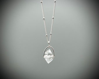 Herkimer Diamond Crystal Point y collar de plata de ley, collar de cuarzo Herkimer, collar de doble punto Herkimer, diamante Herkimer