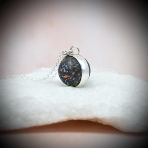 Spotty Black Sea Glass Marble Necklace: Sterling Silver Spinning Pendant