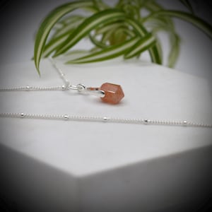 Sunstone Crystal Point Necklace, Sunstone Pendant, Sunstone and Sterling Silver Necklace, Sunstone Double Terminated Point Necklace
